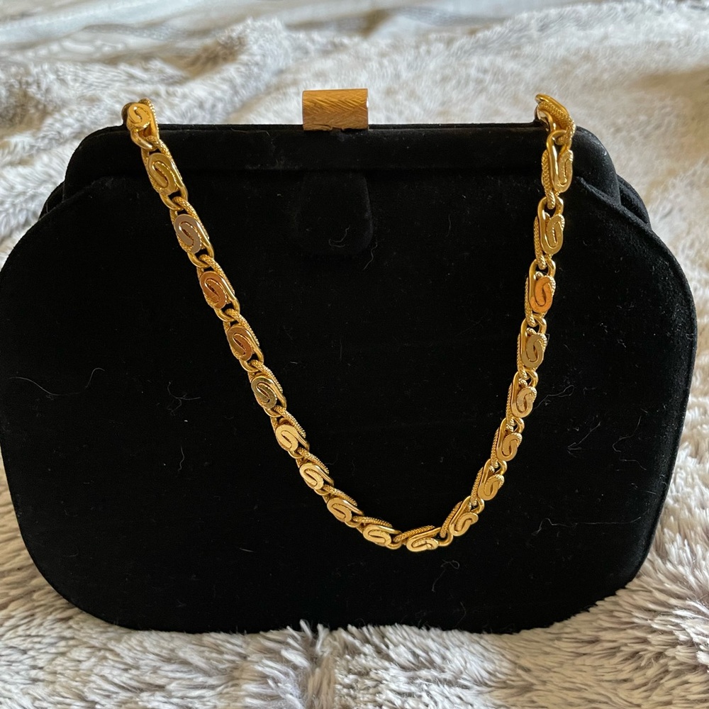 Beautiful suede handbag with a a striking gold chain handle   Great condition